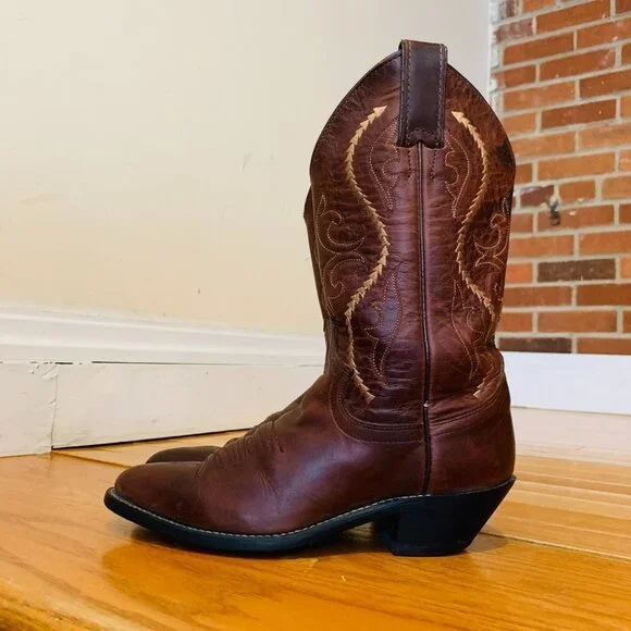 Vintage Justin Cowboy Boots Size 6 B Leather USA Made Western Rich Brown - Picture 9 of 16